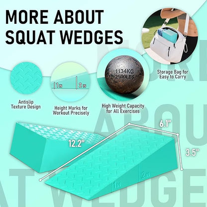 Squat Wedge Block with Guide for Heel Elevated Squat Weightlifting Slant Board for Squats with Carry Bag to Improve Mobility Balance and Strength Performance