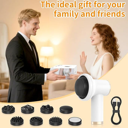 Handheld Body Massager, Body Relaxing Machine, Portable and Cordless Massager for Deep Relaxation, 9 Modes for Body SPA, 8 Massage Heads, 1800mAh Battery, Gift for Men Women, White