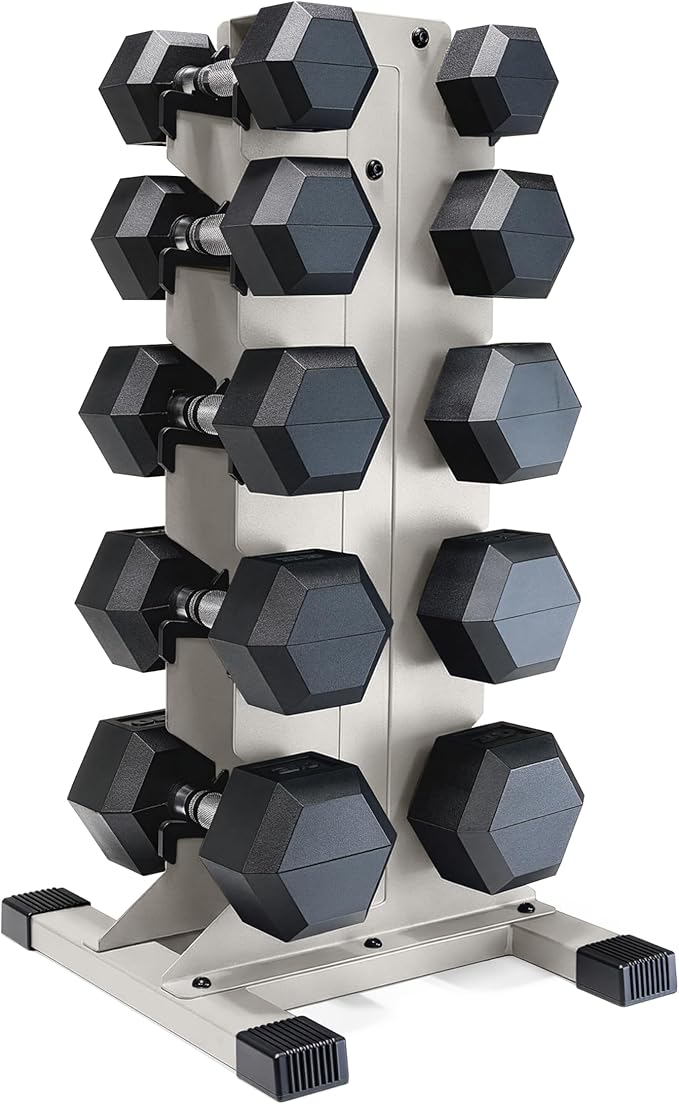 CAP Barbell Rubber Coated Hex Dumbbell Set with Vertical Rack | 100-300 lbs Free Weights Dumbbells Set for Home Gym | Multiple Options