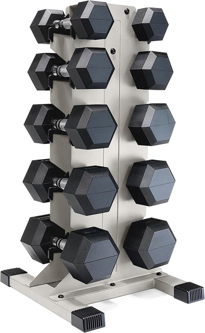 CAP Barbell Rubber Coated Hex Dumbbell Set with Vertical Rack | 100-300 lbs Free Weights Dumbbells Set for Home Gym | Multiple Options