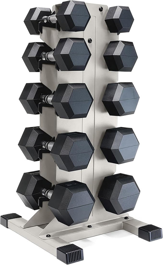 CAP Barbell Rubber Coated Hex Dumbbell Set with Vertical Rack | 100-300 lbs Free Weights Dumbbells Set for Home Gym | Multiple Options