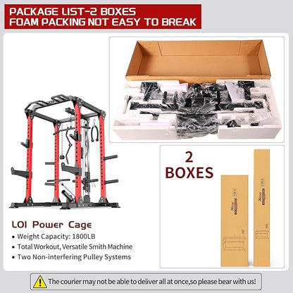 Power Rack Power Cage Multi-Function Squat Rack with Cable Crossover System Selectable More Training Attachment Power Rack for Garage & Home Gym