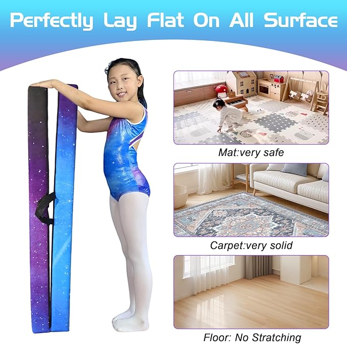 8FT Folding Balance Beam -Gymnastics Floor Beam -Gymnastics Equipment for Kids,Wood core- Anti-Slip Bottom and Carrying Bag for Home