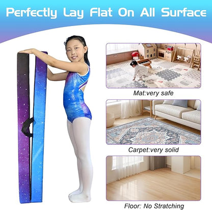 8FT Folding Balance Beam -Gymnastics Floor Beam -Gymnastics Equipment for Kids,Wood core- Anti-Slip Bottom and Carrying Bag for Home