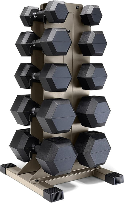 CAP Barbell Rubber Coated Hex Dumbbell Set with Vertical Rack | 100-300 lbs Free Weights Dumbbells Set for Home Gym | Multiple Options