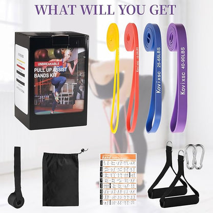 Resistance Bands for Working Out, Pull Up Assistance Bands, Exercise Workout Bands for Men & Women, Gym Bands with Door Anchor & Handle, Stretching Bands for Physical Therapy, Muscle Training
