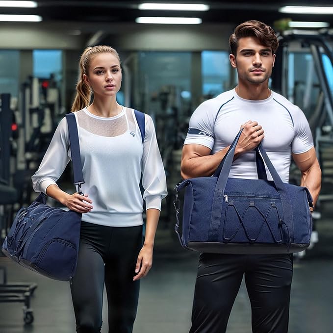 Lightweight Gym Bag for Men & Women, Water Resistant Sports Duffel Bag with Shoe Compartment & Wet Pocket for Travel Weekender & Fitness, Blue