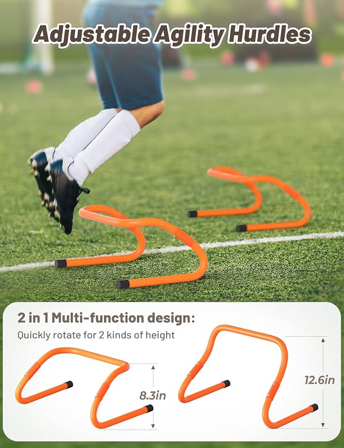 GHB Agility Hurdles 5/6 Pack Foldable Speed Agility Training Hurdles Adjustable Sturdy Hurdles Training Equipment Set with Carry Bag for Amateur, Athletes, Soccer, Basketball