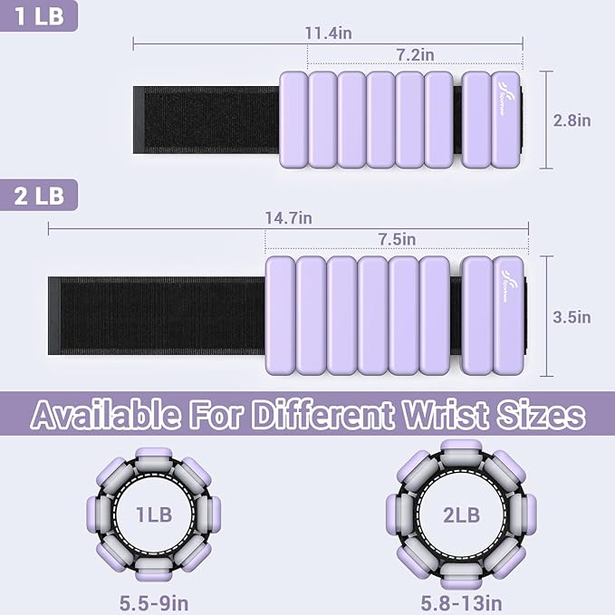 Sportneer Wrist & Ankle Weights for Women Men - 1 Pair (1 lb/2 lb Each) | Adjustable Weighted Bracelet Silicone Bangles for Yoga, Dance, Pilates, Cardio, Aerobics, Gym, Pool Exercises and Jogging