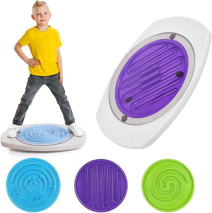 Maze Balance Board for Kids, 3 Replaceable Labyrinth Boards 140lbs Capacity - Sensory Integration & Proprioceptive Training Wobble Board for Therapy/Ski/Surf Prep