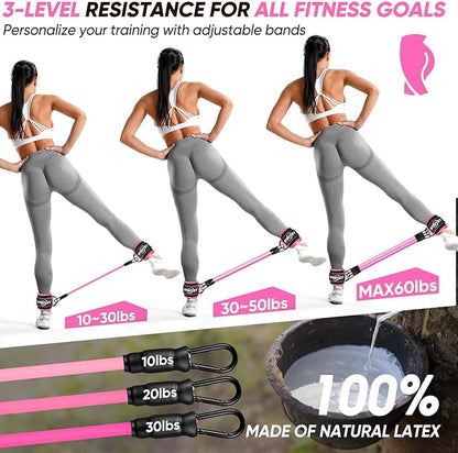 Ankle Resistance Bands with Cuffs, Workout Sets for Women, Resistance Bands for Working Out, Exercise Band for Leg Booty, Home Gym Workout Equipment, Ankle Weights Fitness Band Set