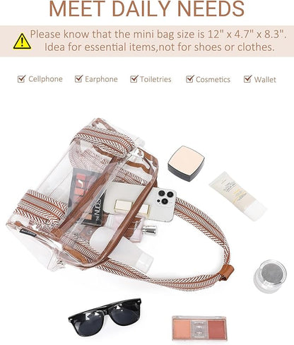 Small Gym Bag for Women, Clear Mini Duffle Bag Stadium Approved, Lightweight Waterproof Cute Tote for Girls Workout Sport Travel, Clear Brown