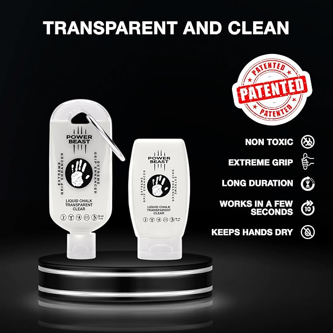 POWER BEAST, Clear Liquid Chalk, Non Sticky Grip Enhancer, Dry Hands, Transparent Liquid Chalk, Anti-Slip Solution, Dry Grip for Tennis, Golf, Pole Dancing, Gaming, and All Sports