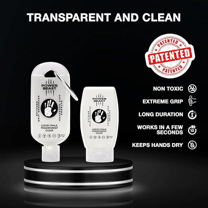 POWER BEAST, Clear Liquid Chalk, Non Sticky Grip Enhancer, Dry Hands, Transparent Liquid Chalk, Anti-Slip Solution, Dry Grip for Tennis, Golf, Pole Dancing, Gaming, and All Sports