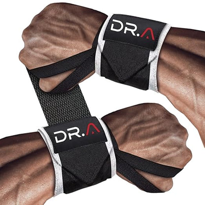 Dr. Arthritis Weight Lifting Wrist Wraps with Thumb Loop, Heavy-Duty Wrist Straps for Weightlifting, Hybrid Training, Olympic Lifts & Calisthenics, Non-Slip Gym Wraps for Men & Women (Black&White)
