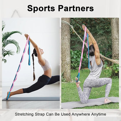 Yoga Strap for Stretching with 10 Loops Inelastic Soft Polyester Cotton Stretch Out Band for Exercise, Yoga, Pilates and Dance for Men and Women