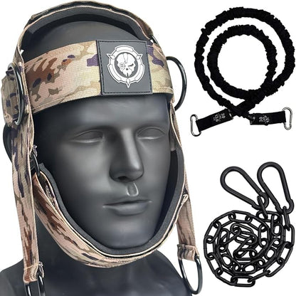 Desert Camo Neck Trainer | Adjustable Neck Stretcher Exerciser with 15lb Resistance Band for Home Gym, Relieve Neck Tension & Strength Training