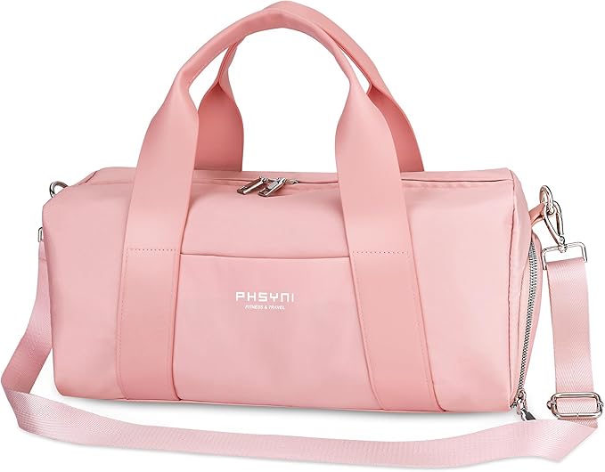 Sports Small Gym Bag for Women Girls, Cute Mini Duffle Bag with Wet Pocket & Shoes Compartment, Personal Item Travel Workout Bag, 16"-Small, Pink