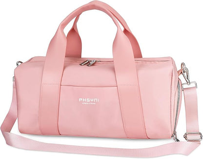 Sports Small Gym Bag for Women Girls, Cute Mini Duffle Bag with Wet Pocket & Shoes Compartment, Personal Item Travel Workout Bag, 16"-Small, Pink