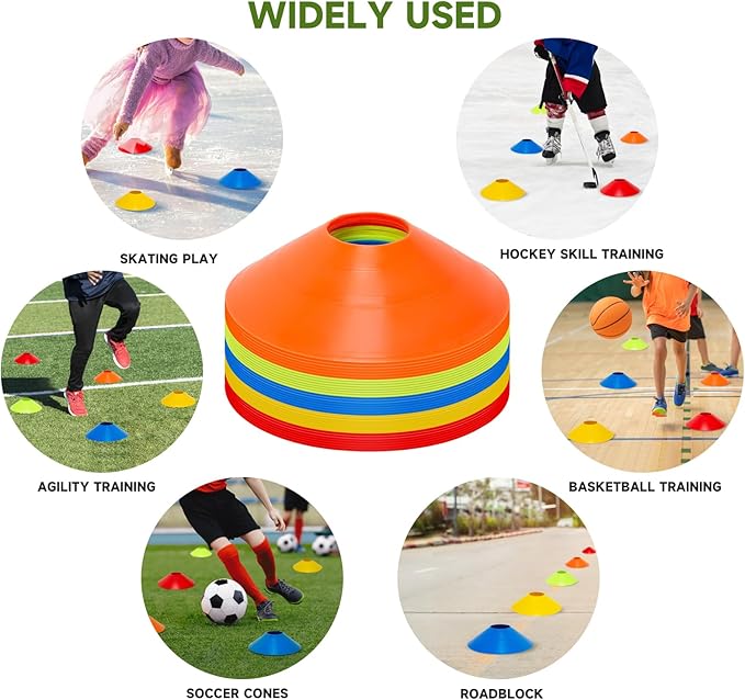 35/65/105 PCS Agility Soccer Cones for Training, Reusable Sports Cones for Drills with Mesh Bag, Training Cones for Soccer Practice, Football, Basketball - Disc Cones Training Equipment