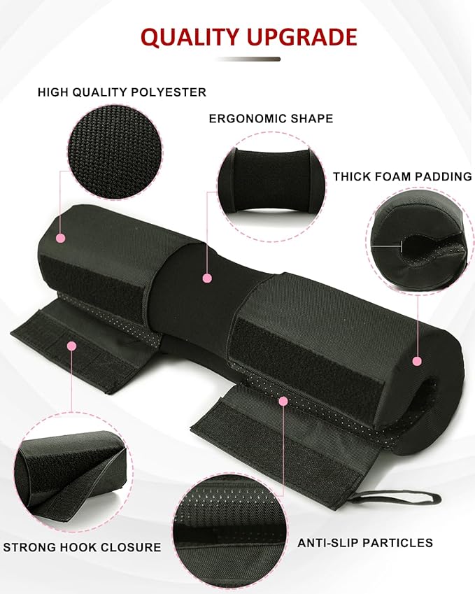 Barbell Squat Pad Nylon Padding AntiSlip- Thick Foam Barbell Pad for Squats Cushion, Lunges&Bar Padding for Hip Thrusts - Standard Weight Bar Pad - Provides Cushion to Neck Shoulders Training
