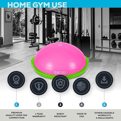 Bosu Balance Ball Exercise Trainer, Home Gym Equipment w/ Guided Workouts & Pump, 26", Blue - Inflatable Fitness Platform for Strength Training, Standing, Balancing, and Core Workout