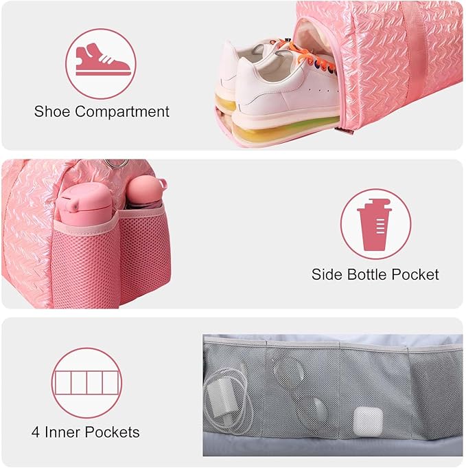 Gym Travel Duffle Bag for Girls - Gymnastics Sports Dance Bag with Shoe Compartment & Wet Pocket Kids Travel Bag Teens Weekender Sleepover Carry On Bag