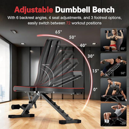 ALSO GO Adjustable Weight Bench, Workout Benches with Leg Extension & Extended Headrest, Foldable Incline Decline Bench Press, Roman Chair, Full Body Strength Training Equipment for Home Gym