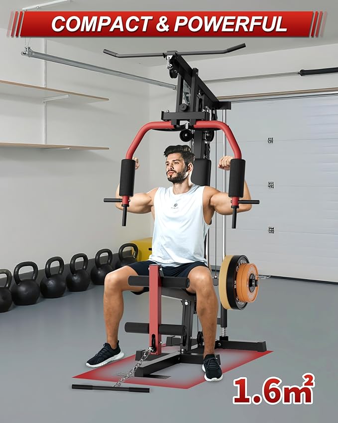 Home Gym Machine, Multifunctional Workout Equipment for Strength Training, Full Body Home Gym with Chest Press, LAT Pulldown, Leg Extension & Cable System
