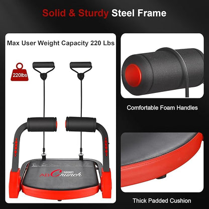 Ab Machine Workout Equipment,Whole Body Ab Workout Machine,Sit Up Exercise Equipment For Home, Strength & Abdominal Trainer With 3 Adjustable Resistance Levels and Bands.US Patented