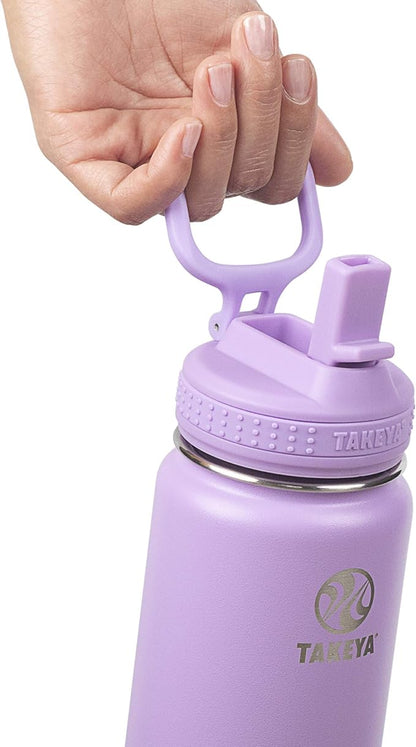 Takeya 18 oz Actives Stainless Steel Water Bottle with Straw Lid – Leakproof, Double-Wall Insulated, Keeps Drinks Cold 24 hrs/Hot 12 hrs, BPA-Free, Powder-Coated, Gym & Travel, Lilac