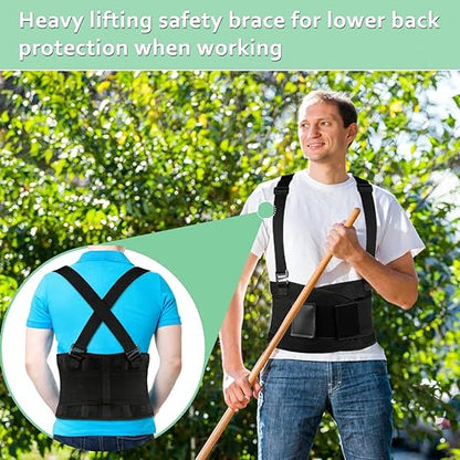 Work Back Brace - Back Support Belt for Lower Back Pain Relief, Heavy Lifting, Herniated Discs - Industrial Back Brace for Work With Shoulder Straps Fits Men and Women M/L(30"-37")