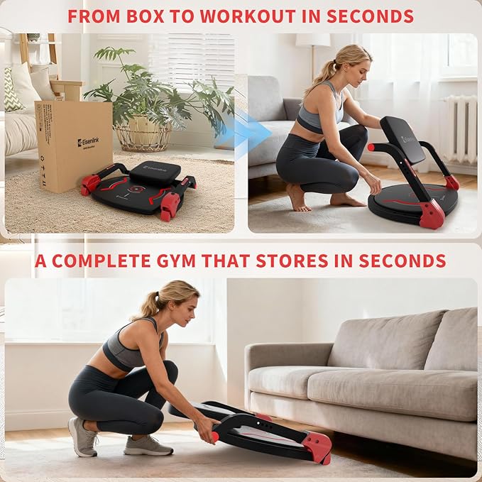 Eisenlink Sit Up Exercise Equipment with 4 Adjustable Resistance Levels, Flat Backrest Ab Crunch Machine for Stomach & Core Workout, Ab Machine, Ab Trainer, Sit Up Machine for Home Gym Men & Women