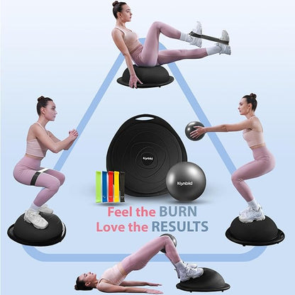 Half Balance Ball Trainer, Inflatable 19/23 Inch Half Exercise Ball with Resistance Bands and Pilates Ball, Non-Slip 660lbs Capacity Yoga Ball for Home Gym Full Body Workouts