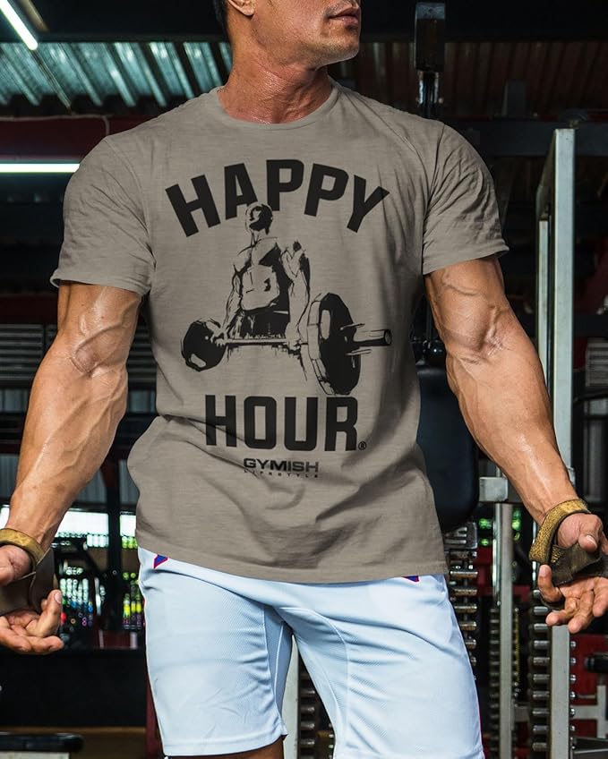 Gymish Lifestyle Happy Hour Deadlift Work Out T-Shirt, Weightlifting Gym Shirts