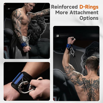 Non-Slip Gym Wrist Sraps for Weightlifting, Double Rubber Weight Lifting Straps with D Rings for Cable Machine Workout, Wrist Wraps with Cushion Wrist Loop for Men Women Deadlift