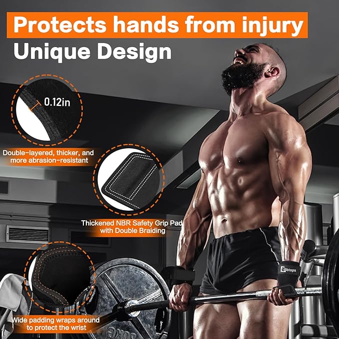 Weight Lifting Wrist Strap, Double-Layer Leather Wrist Straps for Gym Strength Training Weightlifting,Deadlift and Powerlifting, Enhance Grip Strength Neoprene Padding Gym Workout Lifting Straps Men/Women Pair