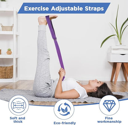 10 Pieces 8ft Yoga Strap for Stretching Bulk with Adjustable Metal D Ring Buckle Loop Exercise Band Stretching Belt for Fitness Gym Workout Pilates Physical Therapy