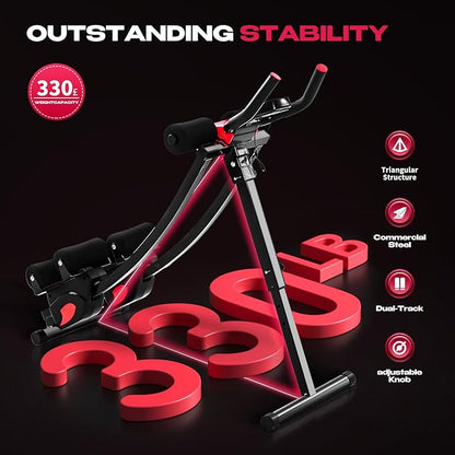 BODY RHYTHM Dual-track Ab Workout Machine with 4 Adjustable Heights, Foldable Core & Abdominal Exercise Machine with 330lbs Weight Capacity, Total Ab Workout Equipment for Home Gym, Ab Women Exercise Fitness Trainer.