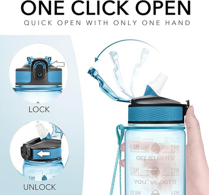 Hyeta 32 oz Water Bottles with Times to Drink and Straw, Motivational Water Bottle with Time Marker, Leakproof, Drinking Sports Water Bottle for Fitness, Gym and Outdoor