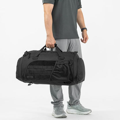 Gym Bag Military Duffle Backpack, Heavy Duty Travel Weekender Bag with Multiple Compartments Including Shoe Compartment Wet-dry Separation Compartment, Adjustable Shoulder Strap 60L Capacity