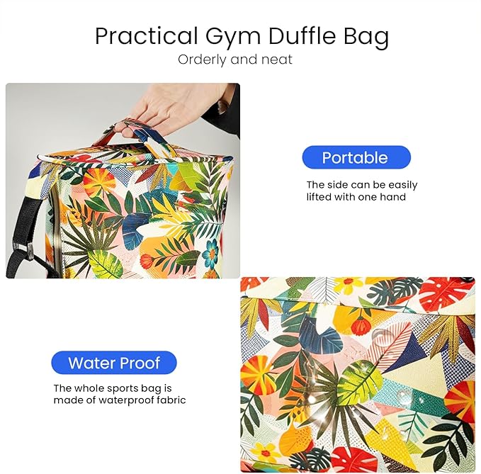 C&F BOGMOST Small Gym Bag for Women & Men,Small Lightweight Duffel Bag Carry On Bags Mini Duffel Travel Bag Waterproof Sports Bags for Workout/Sport/Trave,Colorful Leaves