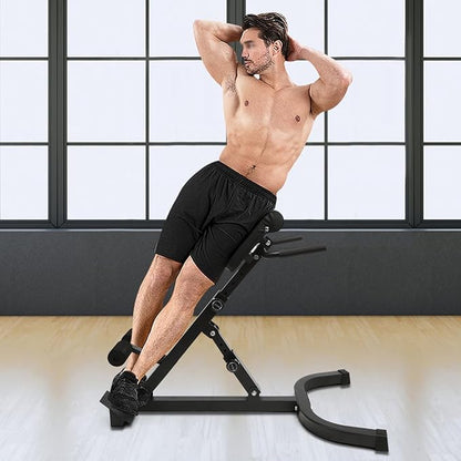 Foldable Roman Chair Back Extension Machine, 5-Position Adjustable Hyperextension Bench for Home Gym, Sit up Fitness Equipment for Core Strength Glutes Workout, 330 lbs Capacity Upgraded Black