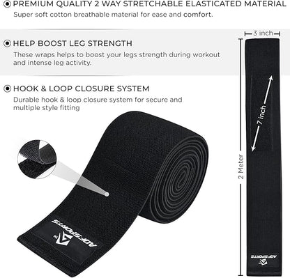 AQF Knee Wraps Weight Lifting Bandage - IPL and USPA Approved Gym Knee Support - Heavy Duty 78” Elasticated Support Straps Guard Powerlifting, Squatting (Pair)
