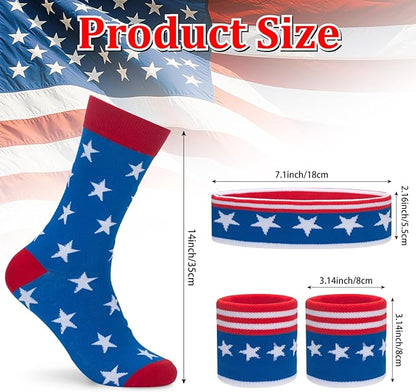ONUPGO 5 Pieces Sweatbands Striped Socks Set Sports Headband Wristbands High Tube Socks 80s Accessories Costumes