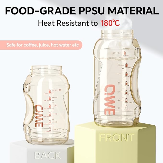 QWE Gym Large Water Bottle for women with lids and Straws&Handle,54oz,Heat-resisting,Reusable,PPSU BPA Free, Plastic Water Bottle Double drinking,leak proof, for Travel,Sport,Outdoors,camping(Pink)