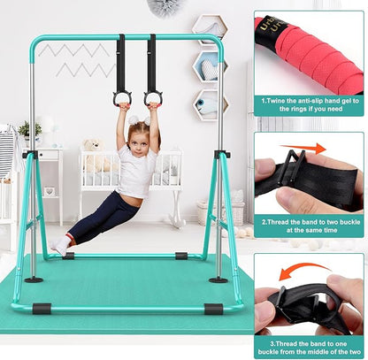 Gymnastic Bars for Kids with Adjustable Height, Folding Gymnastic Training Kip Bar, Expandable Horizontal Bar for Home