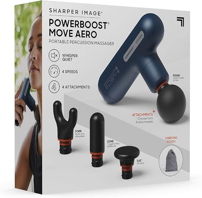 Sharper Image Powerboost Move Aero 3.0 – Mini Percussion Massage Gun| Updated Soft-Touch Design, Carrying Bag, 4 Nodes| Portable Full Body Back & Shoulder Massager| Deep Tissue Massage Tool Gift