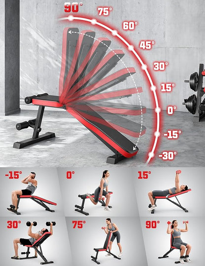 Adjustable Weigh Bench, Workout Bench for Home Gym, Adjustable & Foldable Workout Bench, Bench Press Sit up Incline Flat Decline
