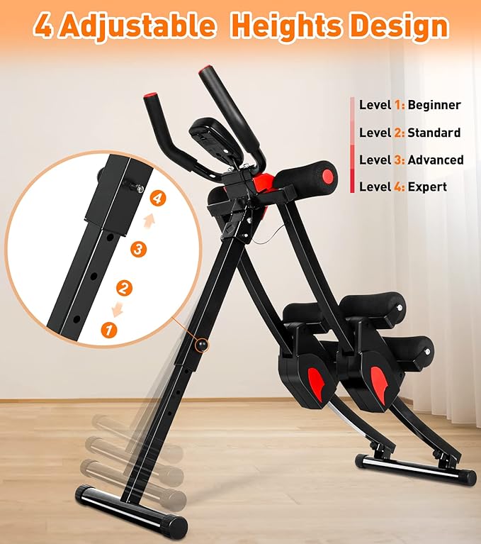 Ab Workout Equipment, Ab Machine for Women, Adjustable Core Abdominal Exercise Fitness Equipment, Foldable Waist Trainer Ab Crunch Home Gym Systems for Beginners